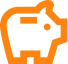 Orange kontur av en spargris på en vit bakgrund, till dig av Om Spoltec.